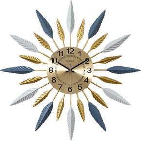 SHISEDECO Metal Sunburst Wall Clock, Modern Silent Battery Operated Star Clock Pop Color Quartz Clocks Decorative Living Room & Bed Room (E)