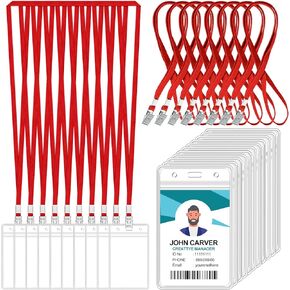 100 Pcs Clear Vertical Badge Id Card and 100 Pcs Lanyard, Reusable Lanyards for Id Badge Holder Name Tag Badge Holder with Lanyards for Adults Kids Business School Conferences (Black)