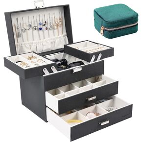 Dajasan Jewelry Holder Organizer Box + Velvet Travel Jewelry Box
