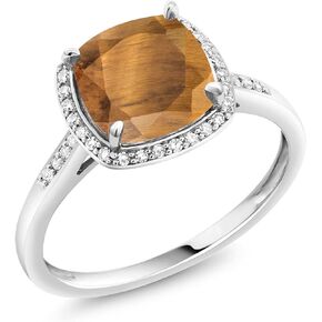 Gem Stone King 10K White Gold Cushion Cut 8MM Gemstone Birthstone and Accent Diamonds Halo Engagement Ring For Women | Wedding Anniversary Promise Ring For Women | Available In Size 5, 6, 7, 8, 9