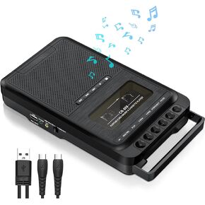 Gracioso Cassette Player Converter, Portable Cassette to MP3 Music via U Disk/SD Card or PC, Record to Cassettes/USB/SD Card via Mic,Cassette Tape Player with Headphone Jack,Retractable Handle