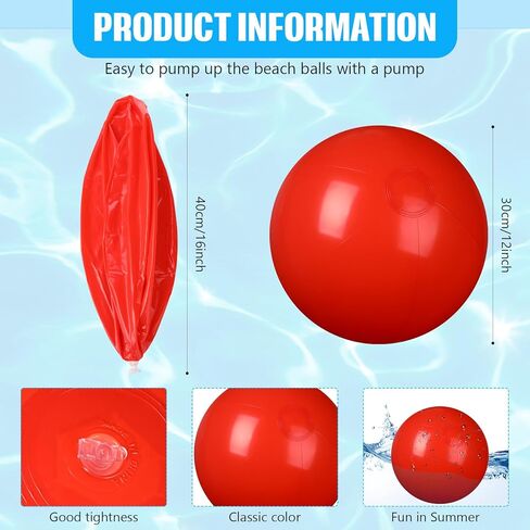 4 Pcs 12 Inch Solid Red Beach Balls Inflatable Beach Balls Bulk Large Blow up Pool Game Toys for Summer Beach in Kuwait