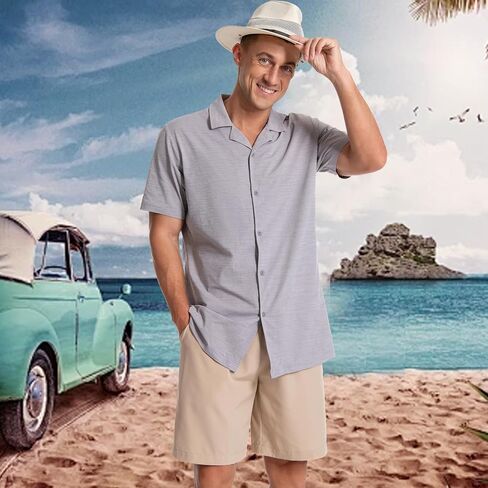 Men's Casual Button Down Shirts Short Sleeve Summer Cuban Vacation Beach Shirts in Saudi Arabia