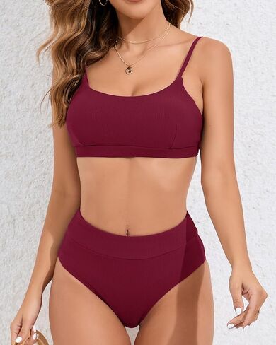 Cromi Bikini Sets for Women High Waisted Bathing Suit Ribbed Adjustable Spaghetti Straps Swimsuit in Saudi Arabia