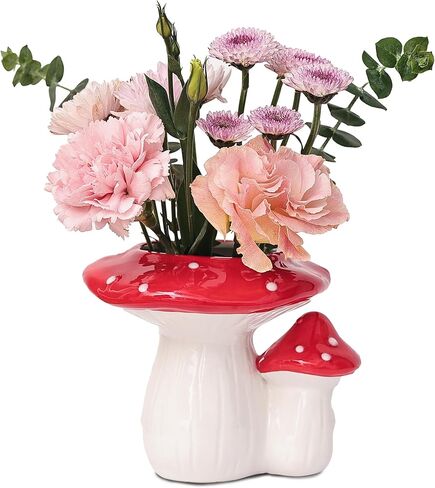 Fungi Fun Mushroom Planter - Cute Ceramic Pot for Small Indoor Plants, Unique Boho Cottagecore Decor, Vintage Aesthetic Indoor Flower Vase (Single Mushroom) in Saudi Arabia