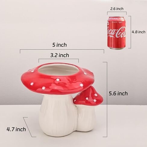 Fungi Fun Mushroom Planter - Cute Ceramic Pot for Small Indoor Plants, Unique Boho Cottagecore Decor, Vintage Aesthetic Indoor Flower Vase (Single Mushroom) in Saudi Arabia
