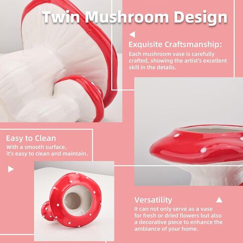 Fungi Fun Mushroom Planter - Cute Ceramic Pot for Small Indoor Plants, Unique Boho Cottagecore Decor, Vintage Aesthetic Indoor Flower Vase (Single Mushroom) in Saudi Arabia