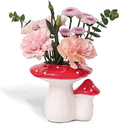 Fungi Fun Mushroom Planter - Cute Ceramic Pot for Small Indoor Plants, Unique Boho Cottagecore Decor, Vintage Aesthetic Indoor Flower Vase (Single Mushroom) in Saudi Arabia