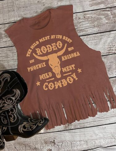 DOLITEAN The Wild West at Its Best Tanks Top Women Western Rodeo fringe Vests Tee Vintage Cowboy Sleeveless Shirts Top in Saudi Arabia