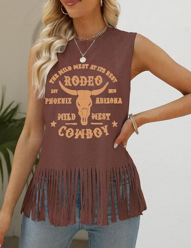 DOLITEAN The Wild West at Its Best Tanks Top Women Western Rodeo fringe Vests Tee Vintage Cowboy Sleeveless Shirts Top in Saudi Arabia