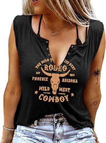 DOLITEAN The Wild West at Its Best Tanks Top Women Western Rodeo fringe Vests Tee Vintage Cowboy Sleeveless Shirts Top in Saudi Arabia