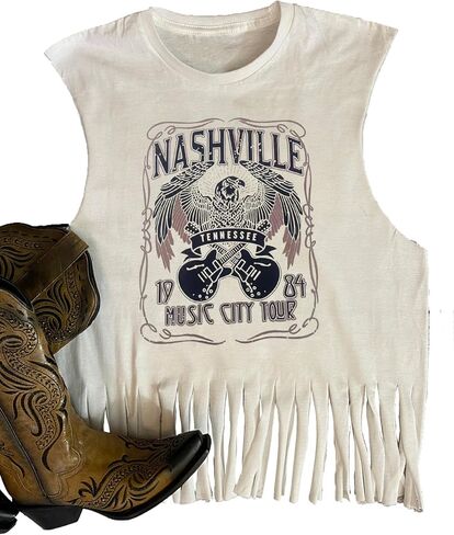 DOLITEAN The Wild West at Its Best Tanks Top Women Western Rodeo fringe Vests Tee Vintage Cowboy Sleeveless Shirts Top in Saudi Arabia