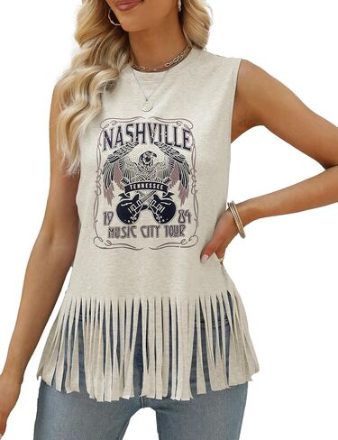 DOLITEAN The Wild West at Its Best Tanks Top Women Western Rodeo fringe Vests Tee Vintage Cowboy Sleeveless Shirts Top in Saudi Arabia