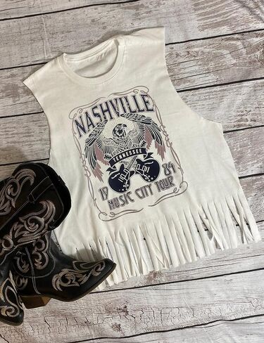 DOLITEAN The Wild West at Its Best Tanks Top Women Western Rodeo fringe Vests Tee Vintage Cowboy Sleeveless Shirts Top in Saudi Arabia