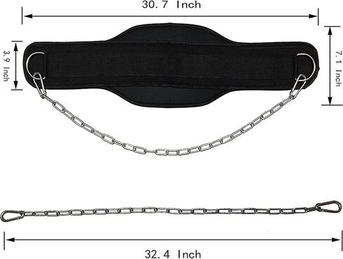 Dip Belt For Weightlifting - 37'' Chain Pull Ups Belt, 550lbs Weight Capacity Heavy Duty Steel Chain For Added Weight Training Squat, Weight Lifting, Workout, Fitness, Crossfit in Kuwait