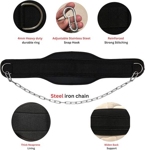 Dip Belt For Weightlifting - 37'' Chain Pull Ups Belt, 550lbs Weight Capacity Heavy Duty Steel Chain For Added Weight Training Squat, Weight Lifting, Workout, Fitness, Crossfit in Kuwait