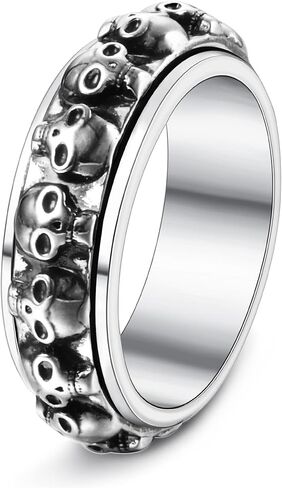 Skull Ring Punk Fidget Ring For Women Men Stainless Steel Thumb Anxiety Ring Vintage Cool Gothic Spinner Band Anti Anxiety Stress Relief Jewelry in Kuwait