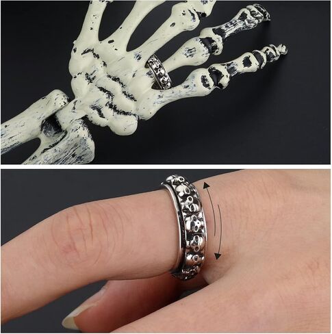 Skull Ring Punk Fidget Ring For Women Men Stainless Steel Thumb Anxiety Ring Vintage Cool Gothic Spinner Band Anti Anxiety Stress Relief Jewelry in Kuwait