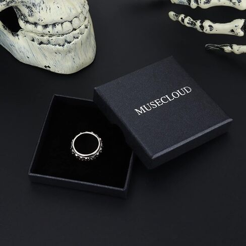 Skull Ring Punk Fidget Ring For Women Men Stainless Steel Thumb Anxiety Ring Vintage Cool Gothic Spinner Band Anti Anxiety Stress Relief Jewelry in Kuwait