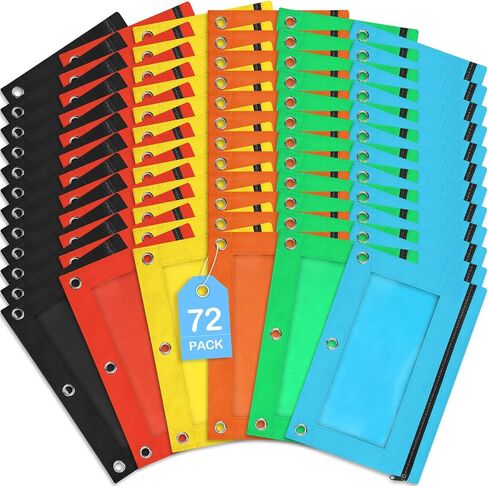 72 Pack Pencil Pouch Bulk, Pencil Pouch for 3 Ring Binder, Zipper Pencil Pouch Bulk for School, Home and Office, Assorted Colors in Saudi Arabia