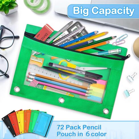 72 Pack Pencil Pouch Bulk, Pencil Pouch for 3 Ring Binder, Zipper Pencil Pouch Bulk for School, Home and Office, Assorted Colors in Saudi Arabia