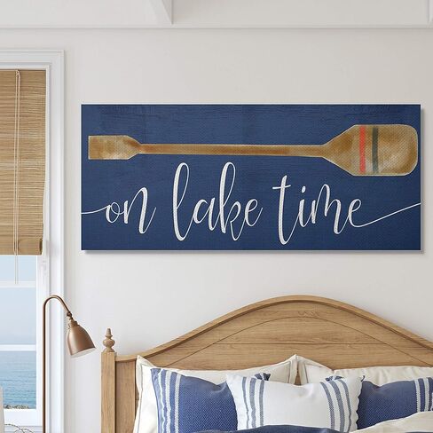 Stupell Industries On Lake Time Phrase Boat Oar over Blue Canvas Wall Art Design by Daphne Polselli in Saudi Arabia