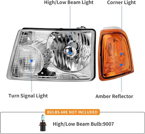 DWVO Headlight Assembly Compatible with 2001-2011 Ford Ranger Headlamp+Corner light Black Housing Clear Lens Amber Reflector in Saudi Arabia