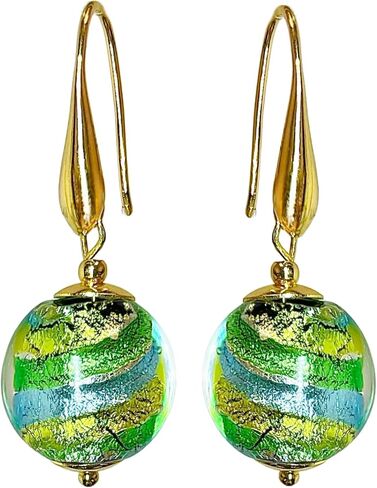Colorful Murano Glass Earrings, Elegant Multicolor (Green Aqua Blue Gold) Murano Jewelry, Drop Dangle Earrings for Women Trendy, 18k Gold Plated (01 Vibrant Green) in Saudi Arabia