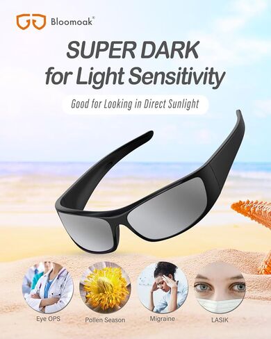 نظارات شمسية مستقطبة سوداء اللون بعدسات داكنة للغاية من بلوموك | نظارات شمسية رياضية للجنسين | الأشعة فوق البنفسجية 400 | القط 4 | لرهاب الضوء in Kuwait