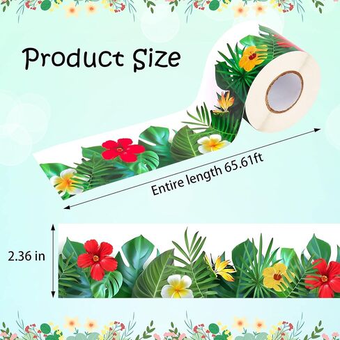 حدود لوحة إعلانات بأوراق استوائية بطول 65.6 قدم، ذاتية اللصق من أوراق النخيل وزهور الكركديه وحواف لوحة إعلانات للعودة إلى المدرسة والفصول الدراسية وديكورات المكاتب المنزلية in Kuwait