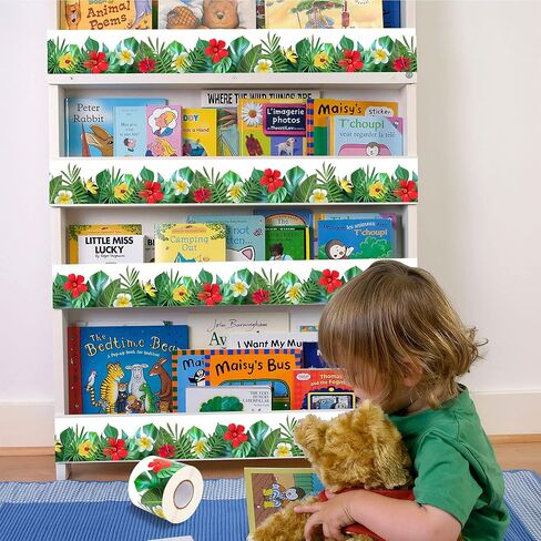 حدود لوحة إعلانات بأوراق استوائية بطول 65.6 قدم، ذاتية اللصق من أوراق النخيل وزهور الكركديه وحواف لوحة إعلانات للعودة إلى المدرسة والفصول الدراسية وديكورات المكاتب المنزلية in Kuwait