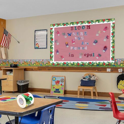 حدود لوحة إعلانات بأوراق استوائية بطول 65.6 قدم، ذاتية اللصق من أوراق النخيل وزهور الكركديه وحواف لوحة إعلانات للعودة إلى المدرسة والفصول الدراسية وديكورات المكاتب المنزلية in Kuwait