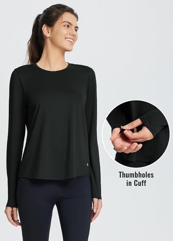 BALEAF Women's Long Sleeve Workout Tops Running Pleated Back Loose Fit Athletic Shirts Quick Dry Sun UPF 50+ Tees in Saudi Arabia