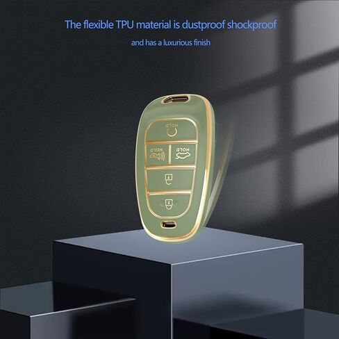 YHC Key Fob Cover for Hyundai with Gold Keychain fit Sonata Santa fe Tucson in Saudi Arabia