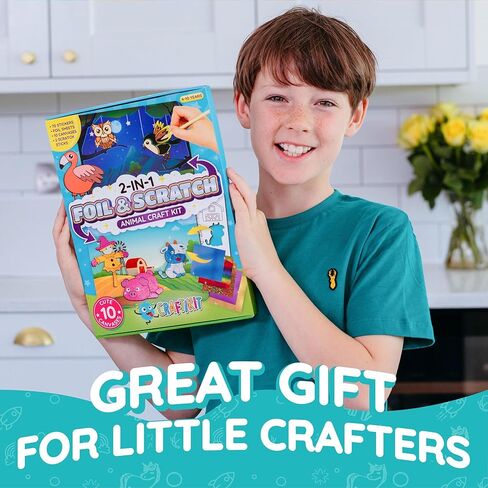 Craftikit ® فن رقائق الحيوانات وفن خدش قوس قزح للأطفال - مجموعة الفنون والحرف 2 في 1 للأطفال الذين تتراوح أعمارهم بين 4 و10 سنوات - هدايا للفتيات والفتيان والأطفال الصغار الذين تتراوح أعمارهم بين 4 و5 و6 و7 و8 و9 و10 سنوات in Kuwait