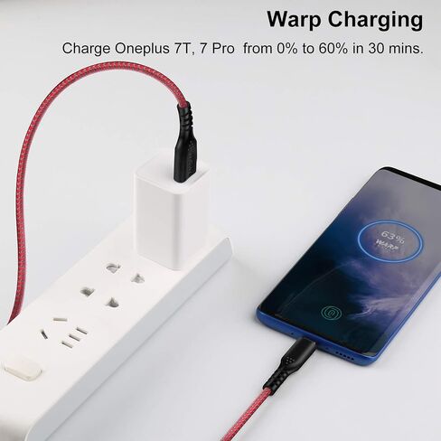 كابل Fasgear Warp Charge 30W لـ Oneplus 8 Pro 8/7 Pro 7T [6ft] كابل شحن USB من النوع C 20W شحن سريع من النايلون المضفر لمزامنة البيانات USB-C سلك متوافق مع One Plus 7 6T 6 5T 5 3T (1.8 متر، أسود) in Kuwait