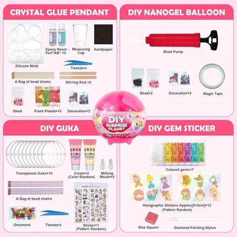 ZILEMOPO DIY Art and Craft Kits for Girls Ages 6-8-10-12, Guka Cream Glue and Diamond Painting Stickers Making Kit for Kids, Nano Tape Bubble Kit Complete Set for Girls 6+ Art Craft Casting (Red) in Kuwait