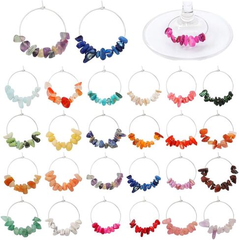Pride & par 24 Pcs Nature Gemstone Beads Wine Charms for Glasses,Wine Glass Markers,Drink Markers for Stem Glasses,Wine Glass Decoration for Weddings,Parties in Saudi Arabia