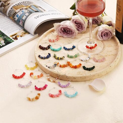 Pride & par 24 Pcs Nature Gemstone Beads Wine Charms for Glasses,Wine Glass Markers,Drink Markers for Stem Glasses,Wine Glass Decoration for Weddings,Parties in Saudi Arabia