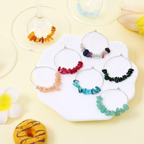 Pride & par 24 Pcs Nature Gemstone Beads Wine Charms for Glasses,Wine Glass Markers,Drink Markers for Stem Glasses,Wine Glass Decoration for Weddings,Parties in Saudi Arabia