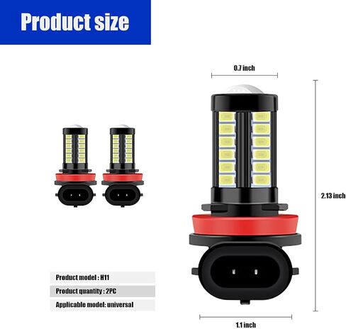 gunhunt 2 PCS H8/H11 LED Fog Lights Bulb, 6500K Xenon White, 12V Plug and Play 2800 Lumen Power LED Bulbs, Super Bright 5730 33-SMD Chip LED Running Light DRL Bulbs Replacement for Car, Truck, SUVs in Saudi Arabia
