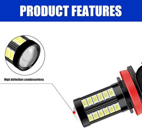 gunhunt 2 PCS H8/H11 LED Fog Lights Bulb, 6500K Xenon White, 12V Plug and Play 2800 Lumen Power LED Bulbs, Super Bright 5730 33-SMD Chip LED Running Light DRL Bulbs Replacement for Car, Truck, SUVs in Saudi Arabia