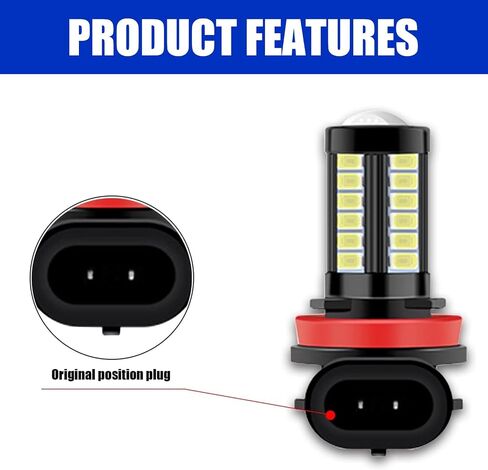 gunhunt 2 PCS H8/H11 LED Fog Lights Bulb, 6500K Xenon White, 12V Plug and Play 2800 Lumen Power LED Bulbs, Super Bright 5730 33-SMD Chip LED Running Light DRL Bulbs Replacement for Car, Truck, SUVs in Saudi Arabia
