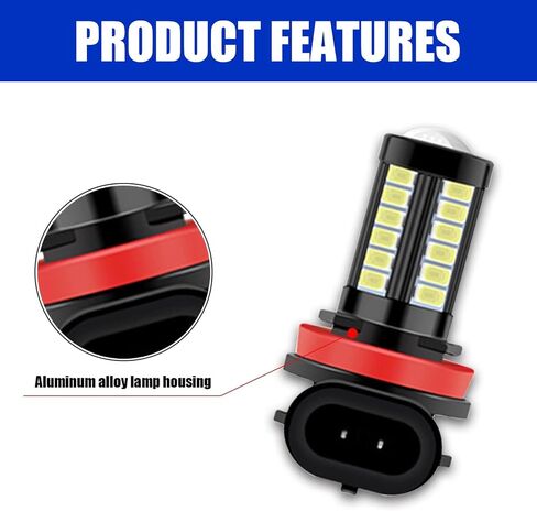 gunhunt 2 PCS H8/H11 LED Fog Lights Bulb, 6500K Xenon White, 12V Plug and Play 2800 Lumen Power LED Bulbs, Super Bright 5730 33-SMD Chip LED Running Light DRL Bulbs Replacement for Car, Truck, SUVs in Saudi Arabia