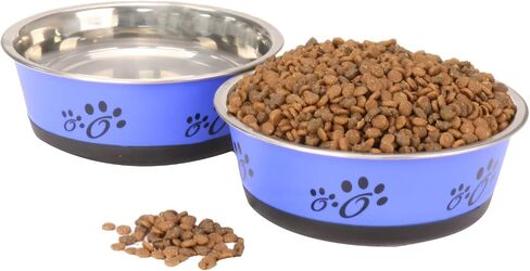 Stainless Steel Metal Dog Bowls Dog dishes Pet bowl Pet Feeding or Water 2pcs Blue Non Slip Rubber Bottom and Easy to Clean in Saudi Arabia