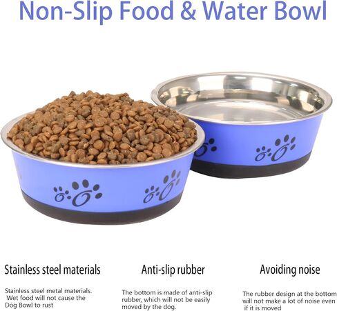 Stainless Steel Metal Dog Bowls Dog dishes Pet bowl Pet Feeding or Water 2pcs Blue Non Slip Rubber Bottom and Easy to Clean in Saudi Arabia
