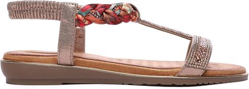 Bernal Women’s Flat Sandals Rhinestone & Flower Cloth Braided Comfort Bohemian Elastic Ankle Strap Walking Sandals Summer Dressy Beach Shoes in Kuwait