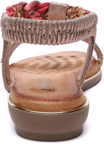 Bernal Women’s Flat Sandals Rhinestone & Flower Cloth Braided Comfort Bohemian Elastic Ankle Strap Walking Sandals Summer Dressy Beach Shoes in Kuwait