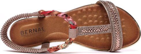 Bernal Women’s Flat Sandals Rhinestone & Flower Cloth Braided Comfort Bohemian Elastic Ankle Strap Walking Sandals Summer Dressy Beach Shoes in Kuwait