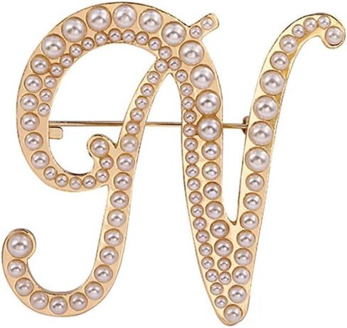A-Z Letter Brooch Pin Faux Pearl Initial Letter Pin Gold 26 Alphabets Badges Breastpin Women Teens Fashion Jewelry in Saudi Arabia